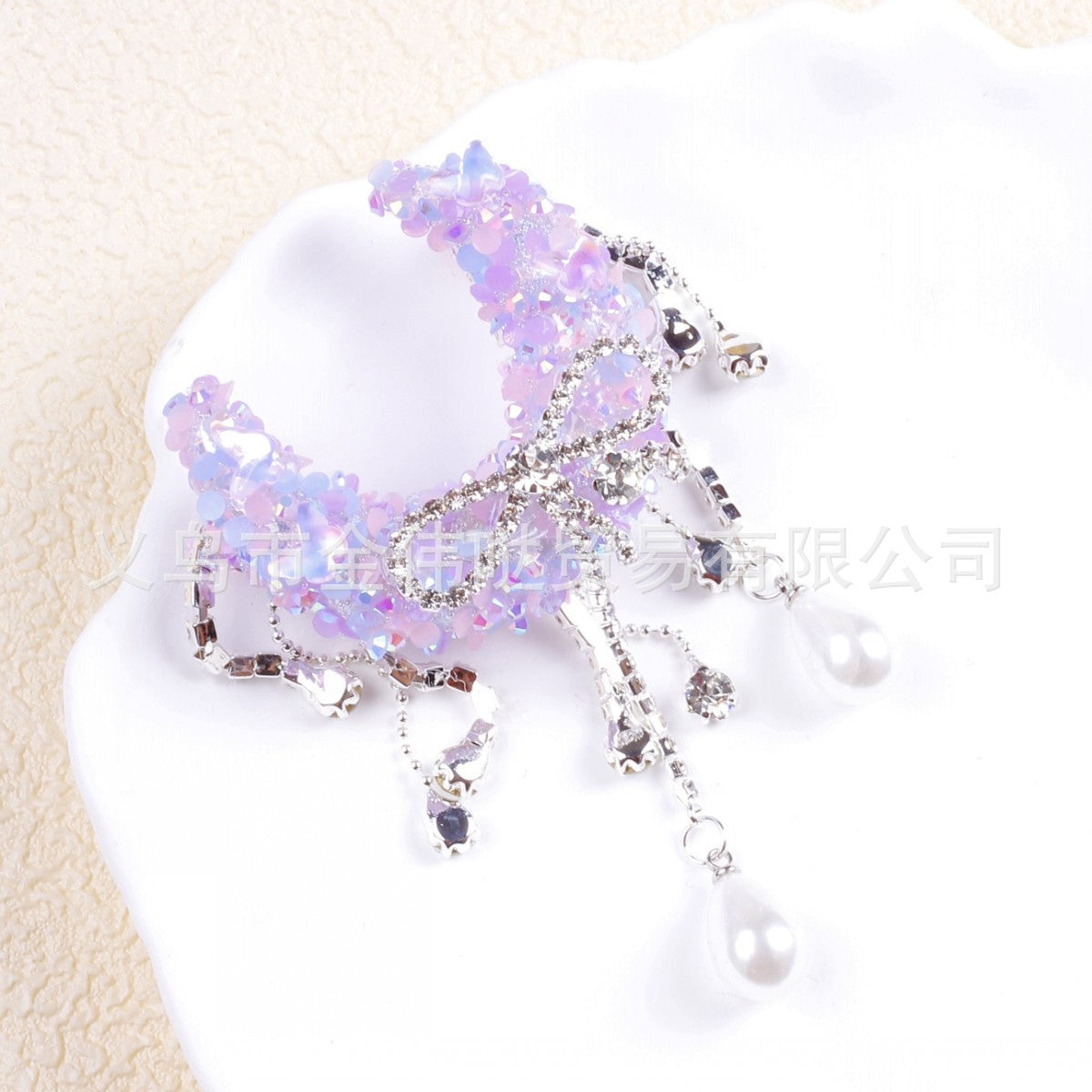 Wholesale Heavy Industry Moon Tassel Studded Diamond Bow Pearl Beading